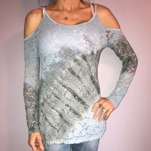 NWT Lace overlay blue ombré Tie-dye top